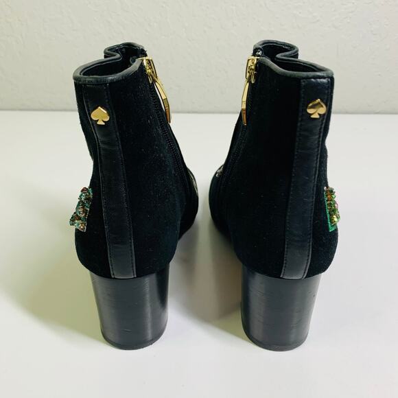 KATE SPADE Boots Liverpool Suede Ankle Love Cat Meow Cherry Sequin Embellished - Picture 6 of 11